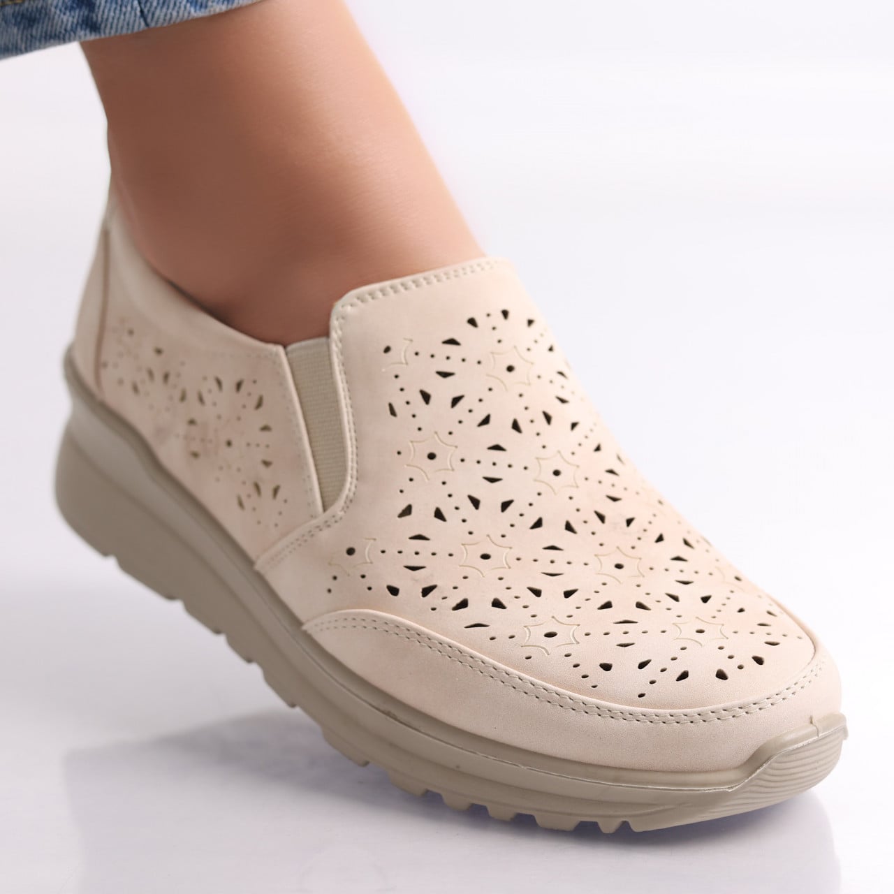 Pantofi dama casual Bej din Piele Ecologica Corza - poza 1