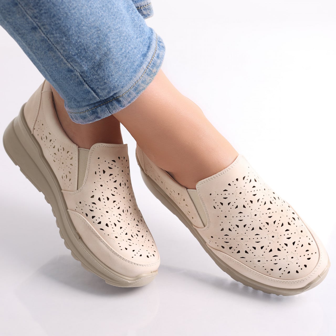 Pantofi dama casual Bej din Piele Ecologica Corza - poza 2
