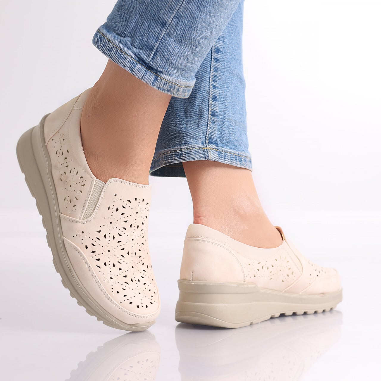 Pantofi dama casual Bej din Piele Ecologica Corza - poza 3