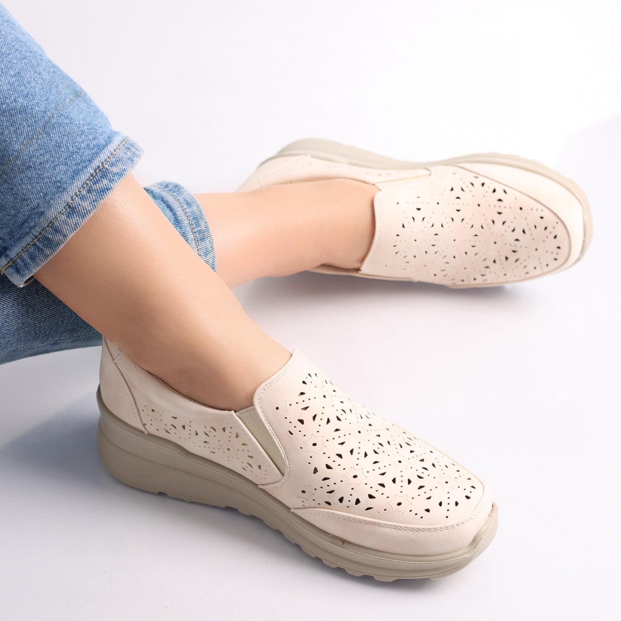 Pantofi dama casual Bej din Piele Ecologica Corza - poza 5