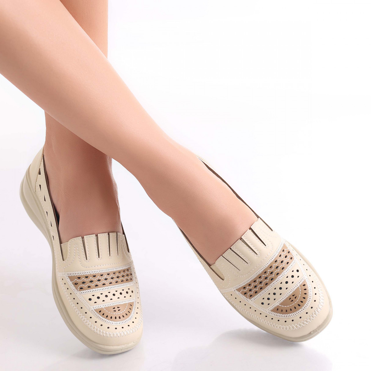 Pantofi dama casual Bej din Piele Ecologica Dameo - poza 2