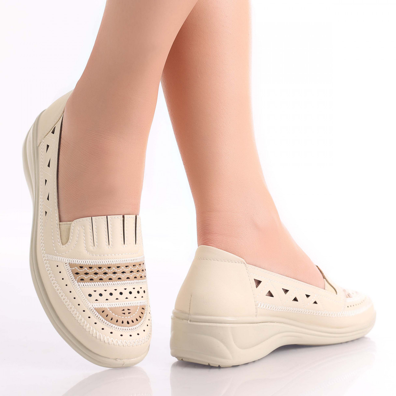 Pantofi dama casual Bej din Piele Ecologica Dameo - poza 3