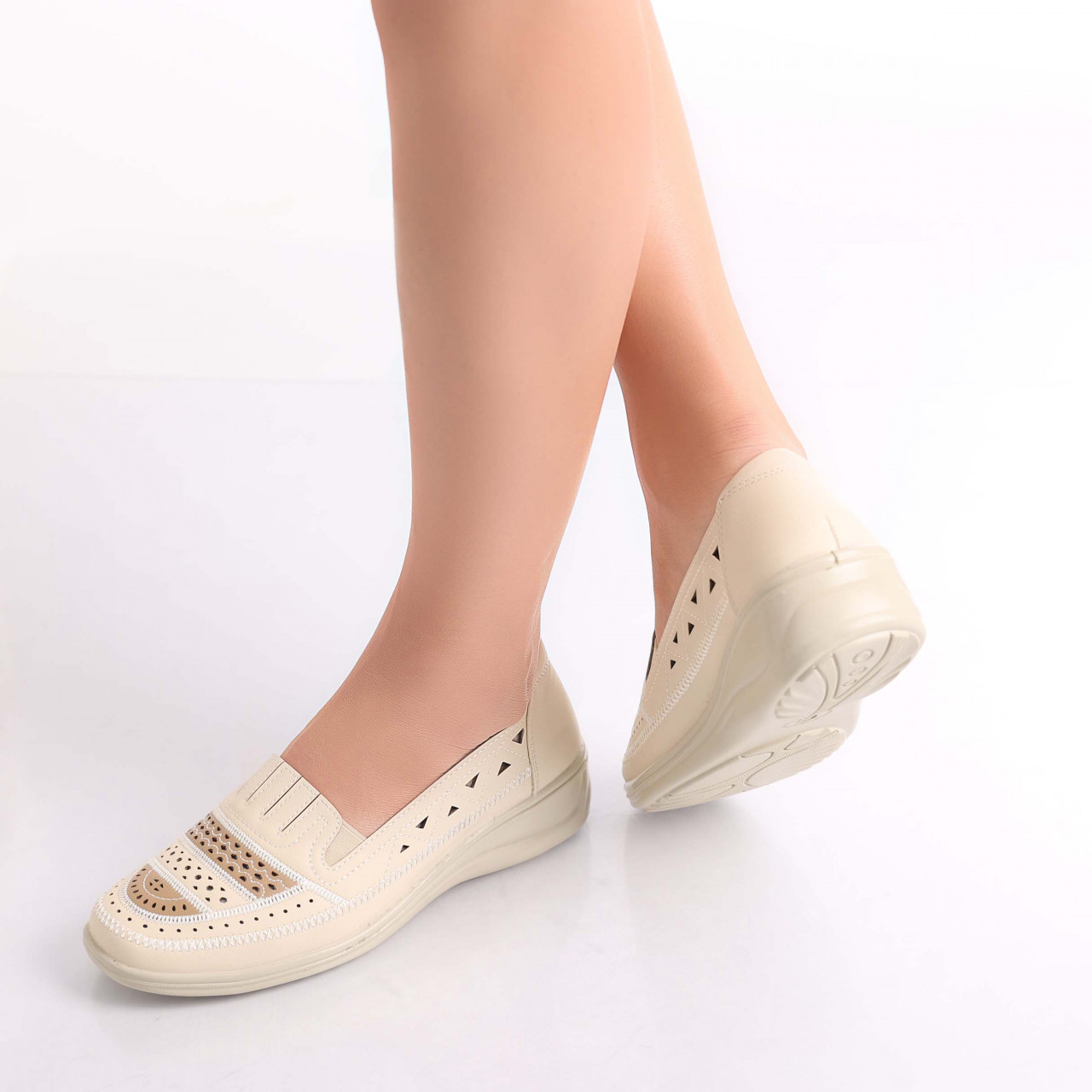 Pantofi dama casual Bej din Piele Ecologica Dameo - poza 4