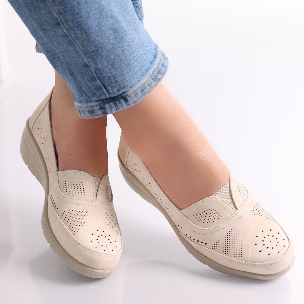 Pantofi dama casual Bej din Piele Ecologica Dinda - poza 1