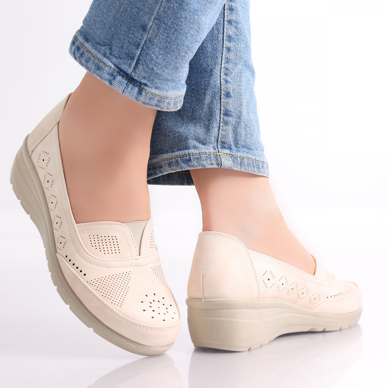 Pantofi dama casual Bej din Piele Ecologica Dinda - poza 3