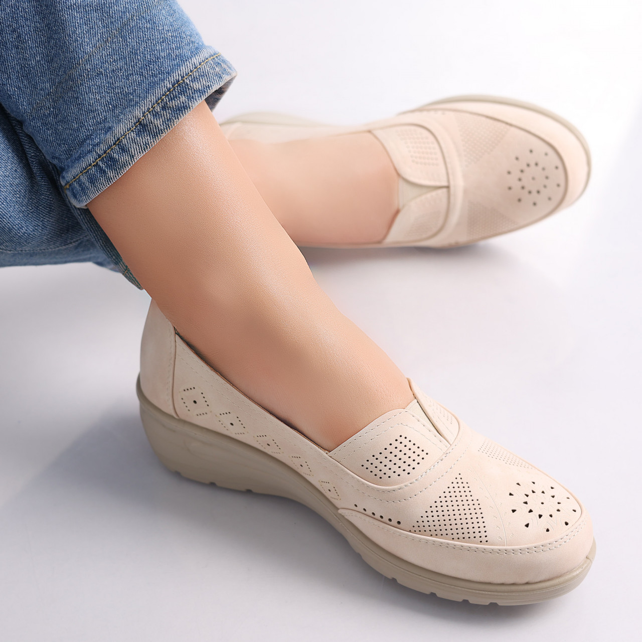 Pantofi dama casual Bej din Piele Ecologica Dinda - poza 5