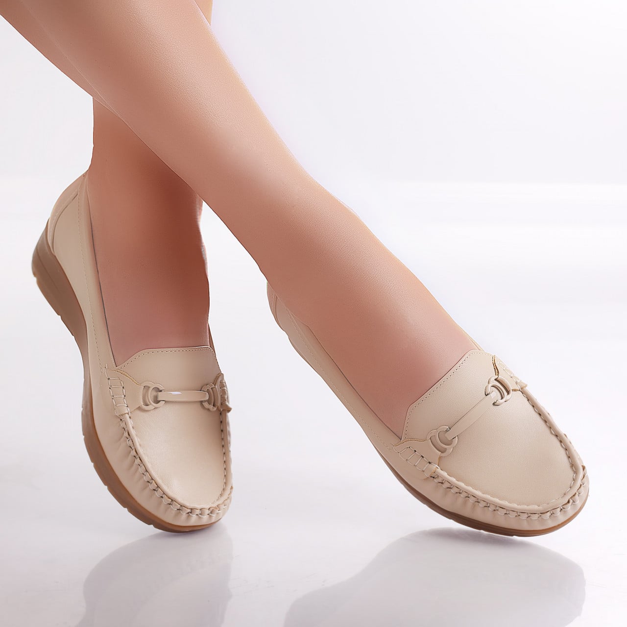 Pantofi dama casual Bej din Piele Ecologica Enasa - poza 1