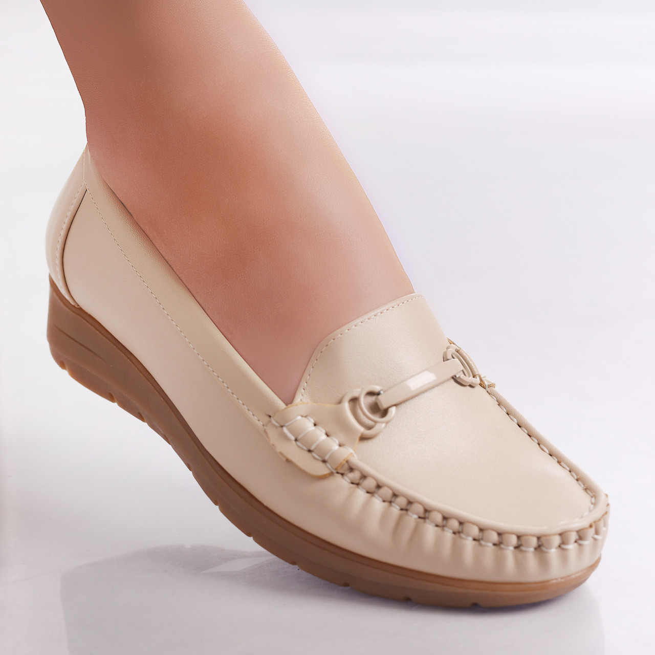 Pantofi dama casual Bej din Piele Ecologica Enasa - poza 2