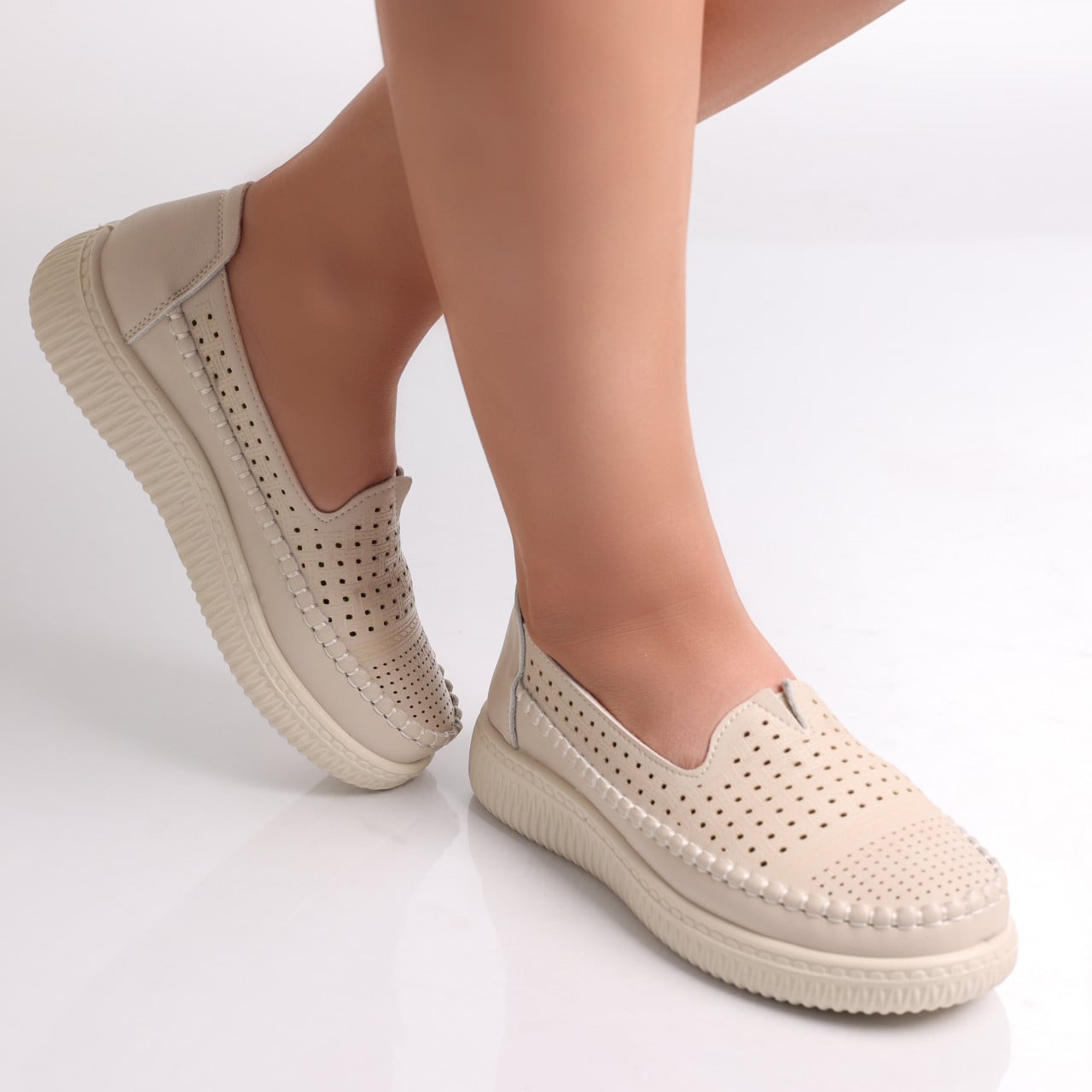 Pantofi dama casual Bej din Piele Ecologica Garena - poza 3