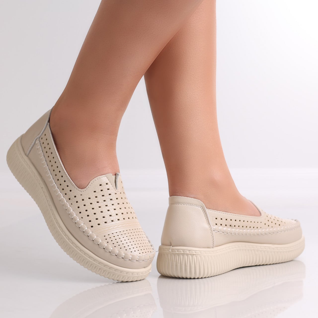 Pantofi dama casual Bej din Piele Ecologica Garena - poza 4