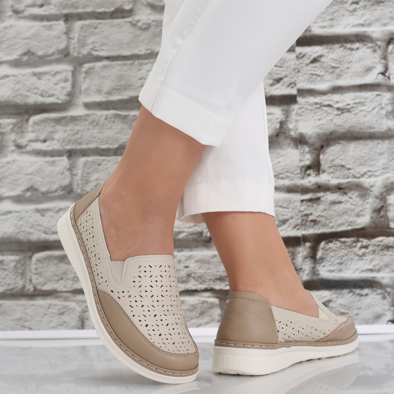 Pantofi dama casual Bej din Piele Ecologica Hudiana - poza 1
