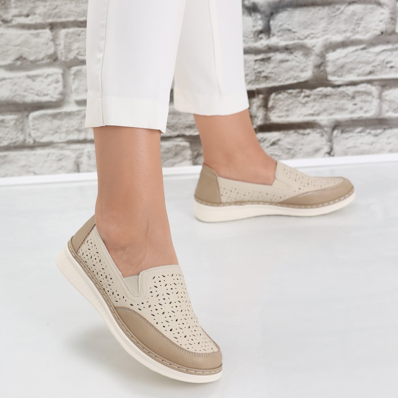 Pantofi dama casual Bej din Piele Ecologica Hudiana - poza 2