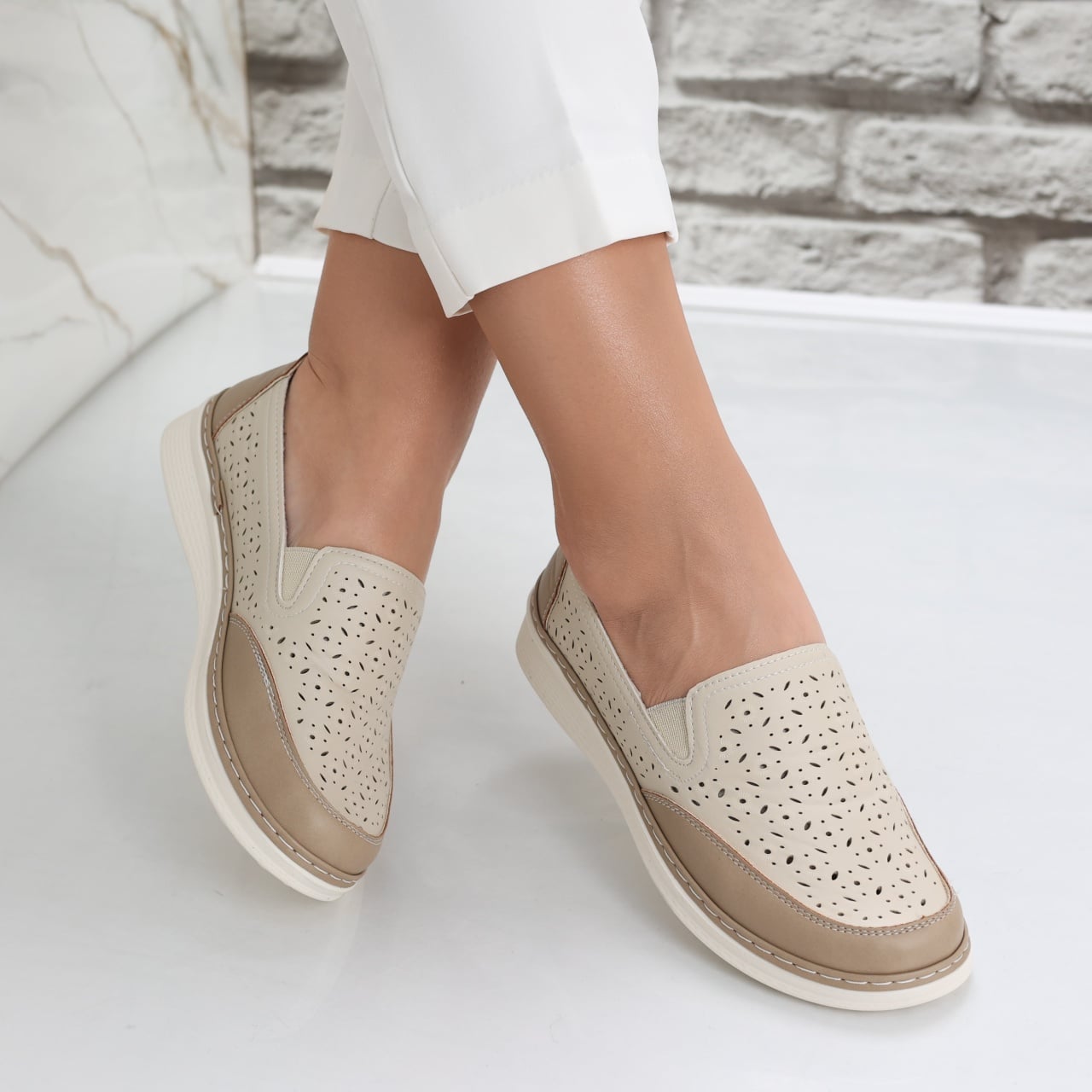 Pantofi dama casual Bej din Piele Ecologica Hudiana - poza 3