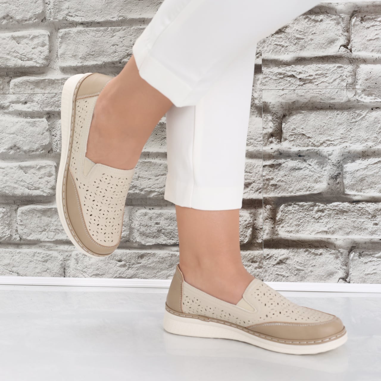 Pantofi dama casual Bej din Piele Ecologica Hudiana - poza 5