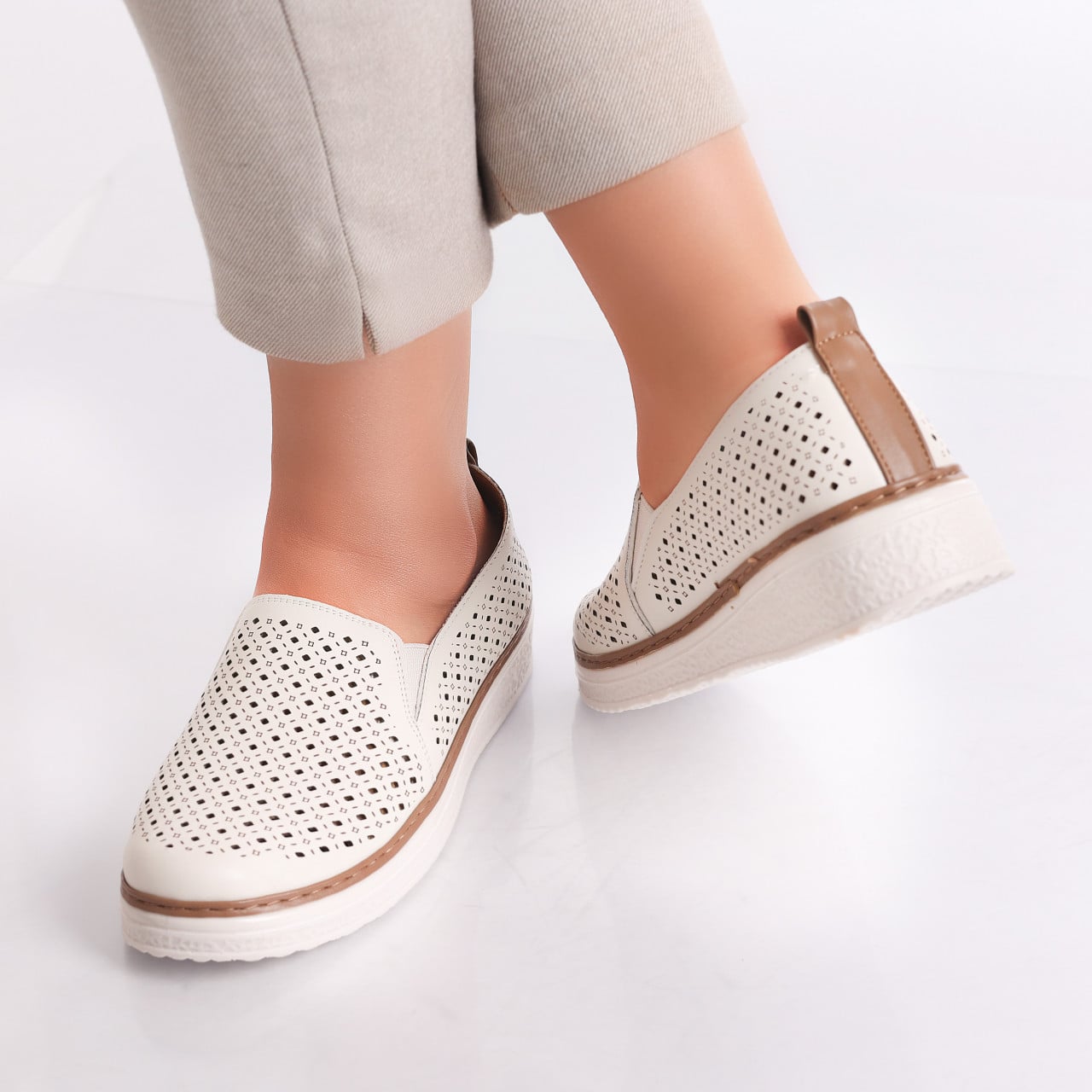 Pantofi dama casual Bej din Piele Ecologica Ismar - poza 4