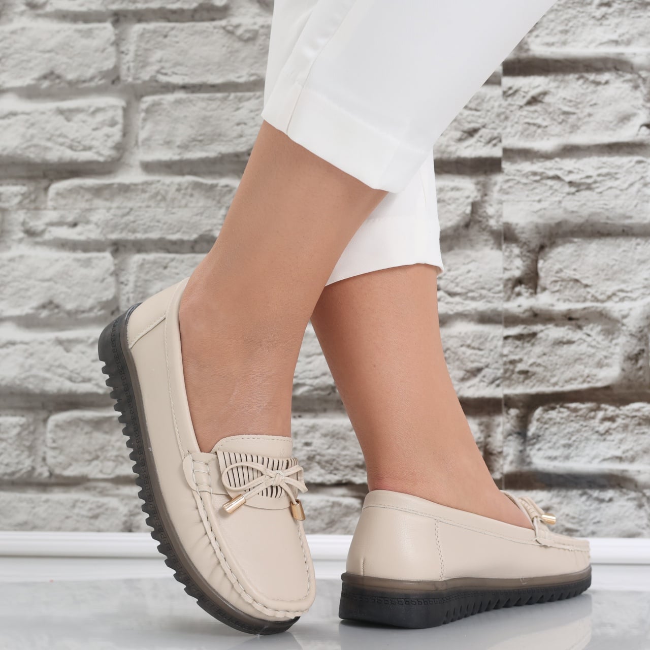 Pantofi dama casual Bej din Piele Ecologica Jinan - poza 1