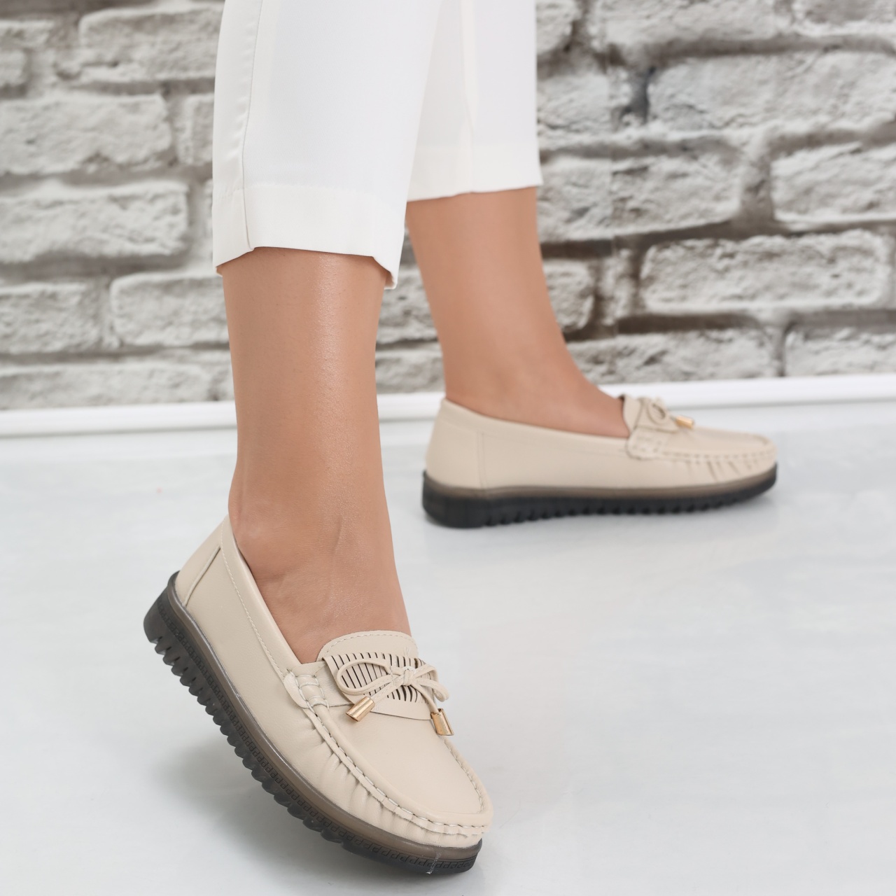 Pantofi dama casual Bej din Piele Ecologica Jinan - poza 3