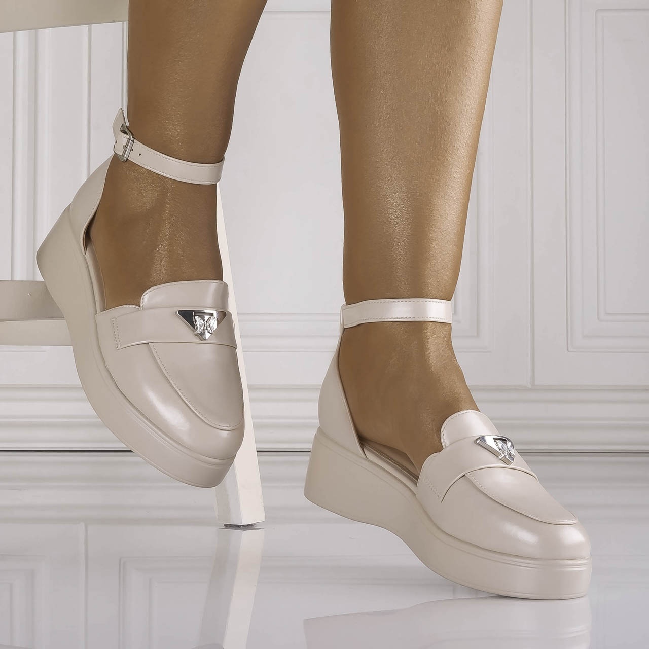 Pantofi dama Casual Bej din Piele Ecologica Kenia - poza 2