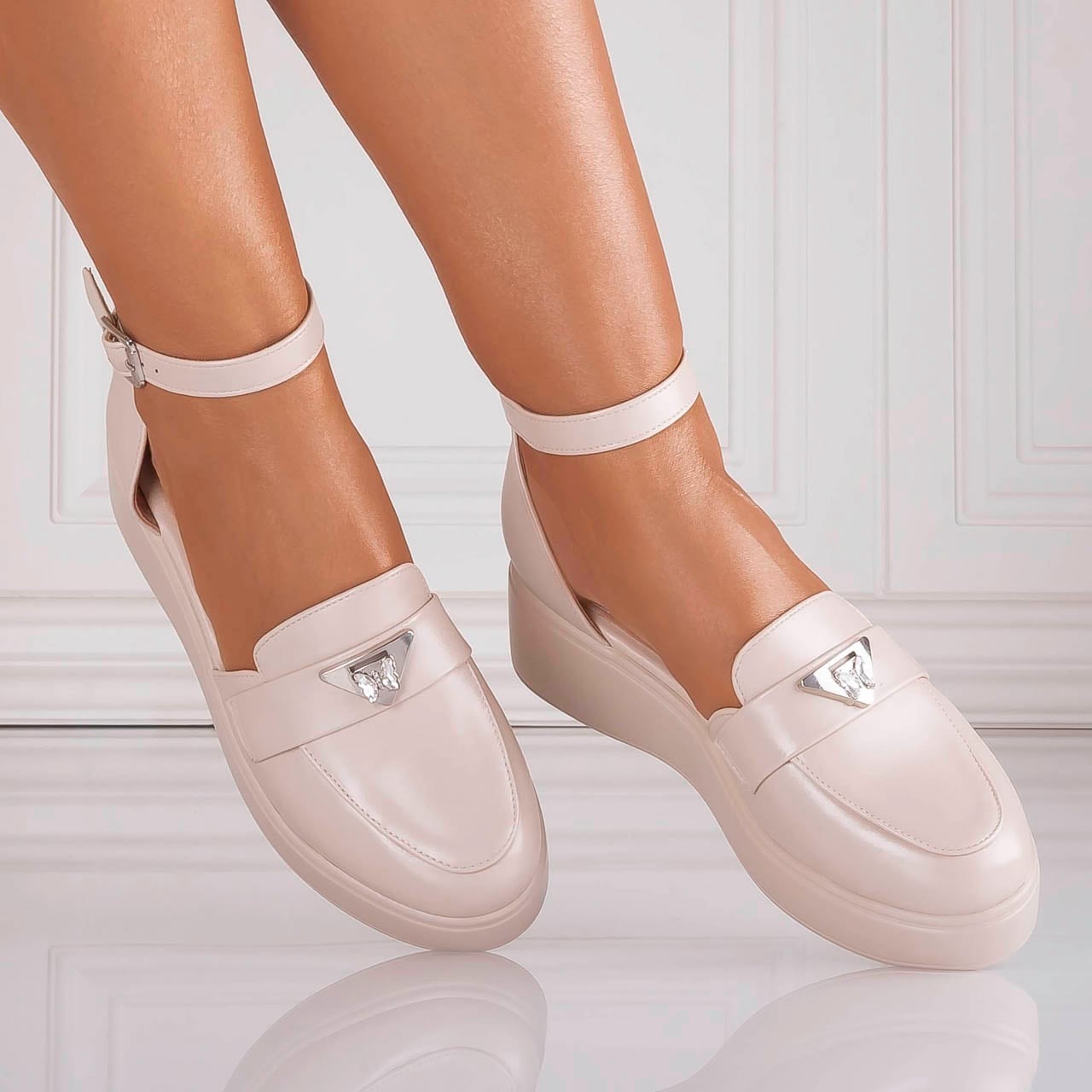 Pantofi dama Casual Bej din Piele Ecologica Kenia - poza 3