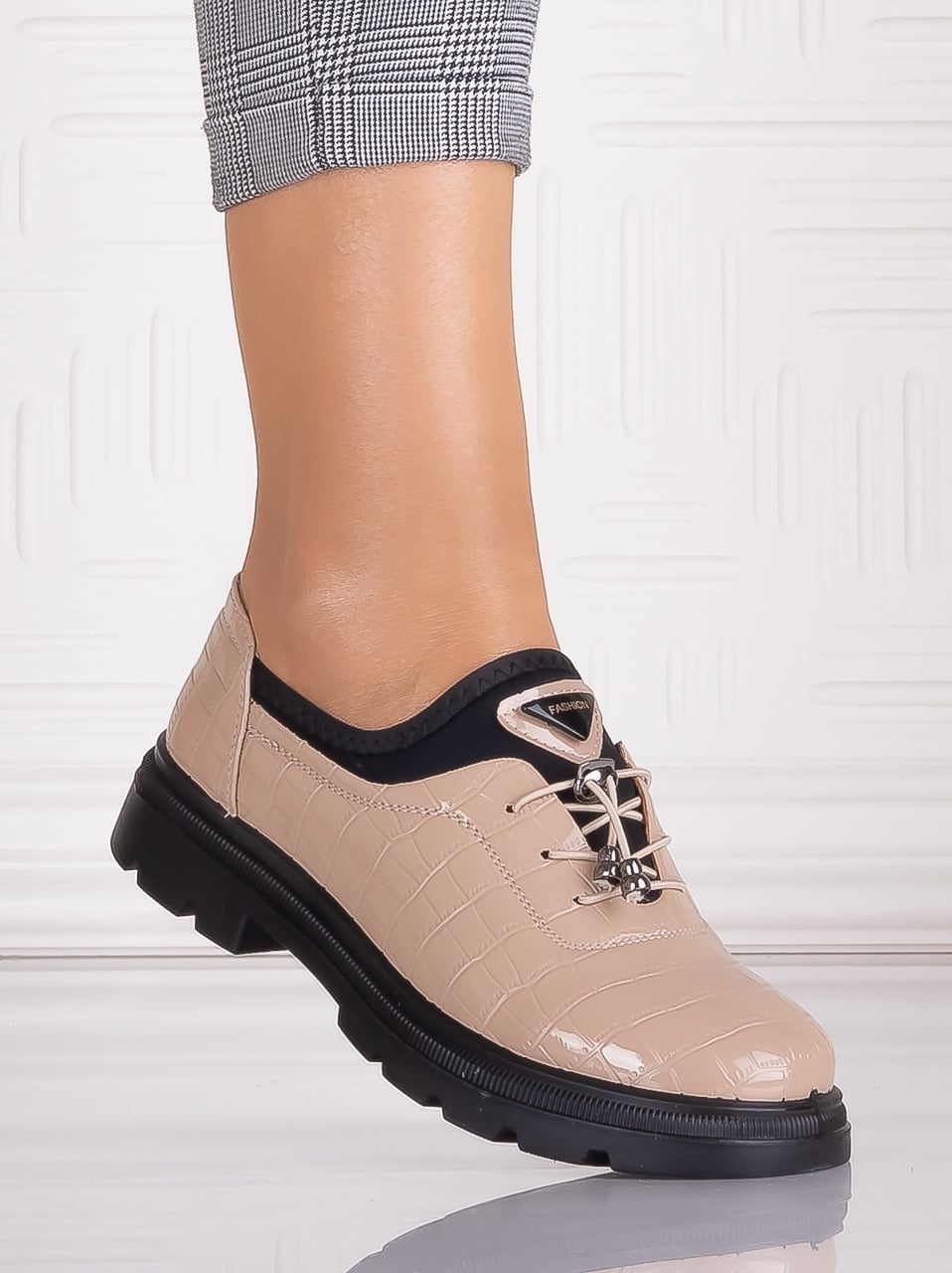 Pantofi dama casual Bej din Piele Ecologica Lacuita Russan