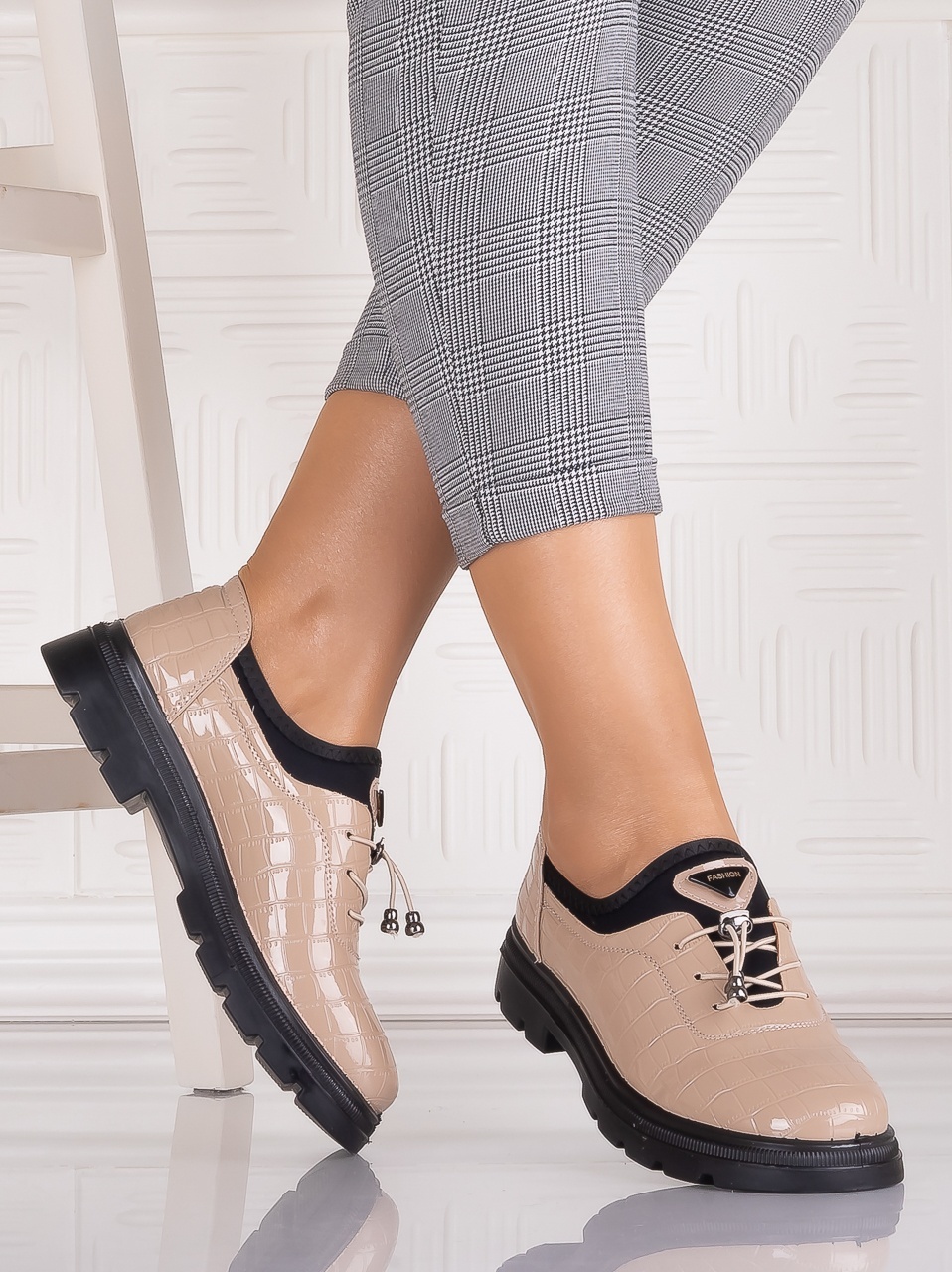 Pantofi dama casual Bej din Piele Ecologica Lacuita Russan - poza 2