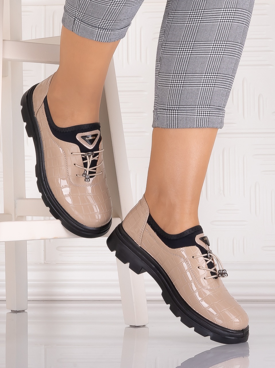 Pantofi dama casual Bej din Piele Ecologica Lacuita Russan - poza 3