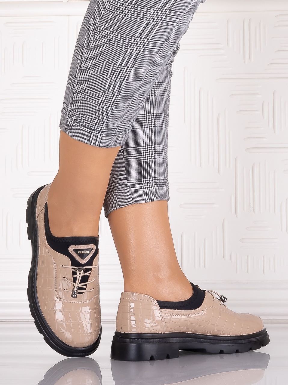 Pantofi dama casual Bej din Piele Ecologica Lacuita Russan - poza 4