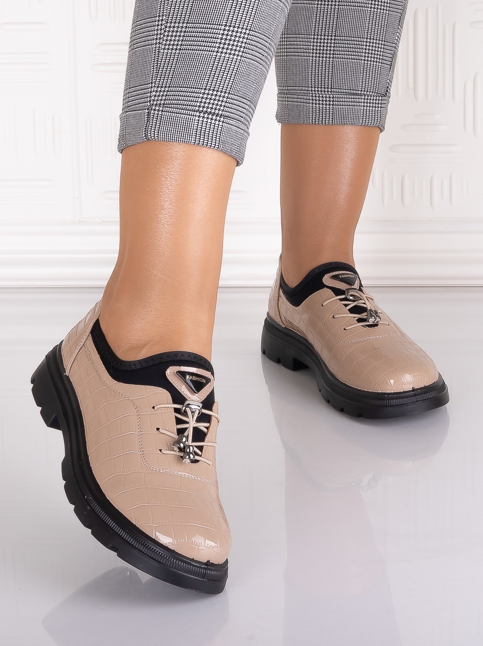 Pantofi dama casual Bej din Piele Ecologica Lacuita Russan - poza 5