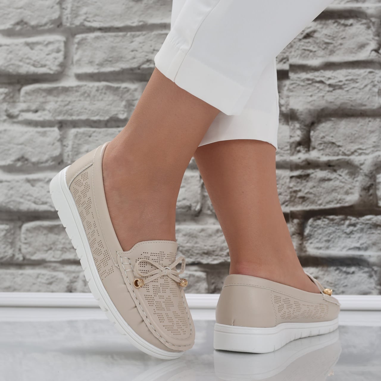 Pantofi dama casual Bej din Piele Ecologica Lujaina - poza 1