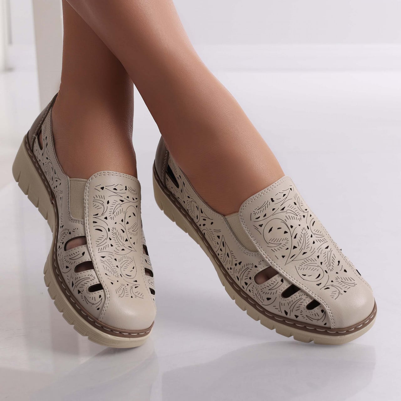 Pantofi dama casual Bej din Piele Ecologica Nelea - poza 2