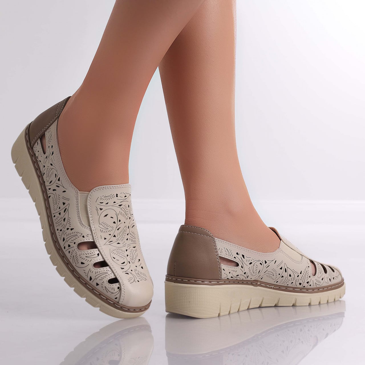 Pantofi dama casual Bej din Piele Ecologica Nelea - poza 3