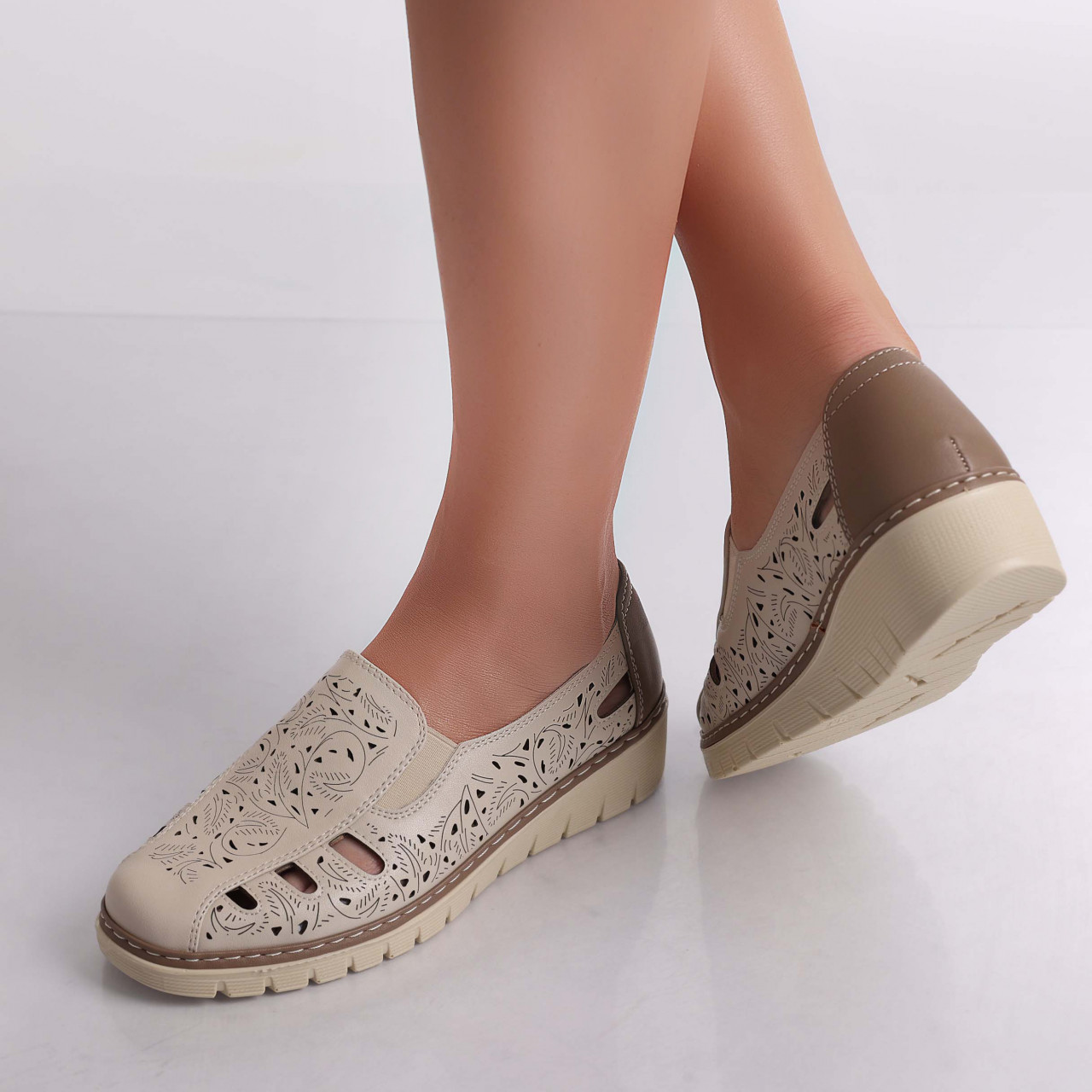 Pantofi dama casual Bej din Piele Ecologica Nelea - poza 4