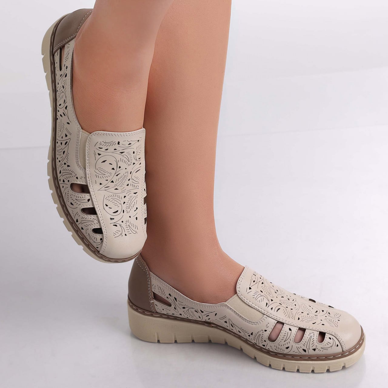 Pantofi dama casual Bej din Piele Ecologica Nelea - poza 5