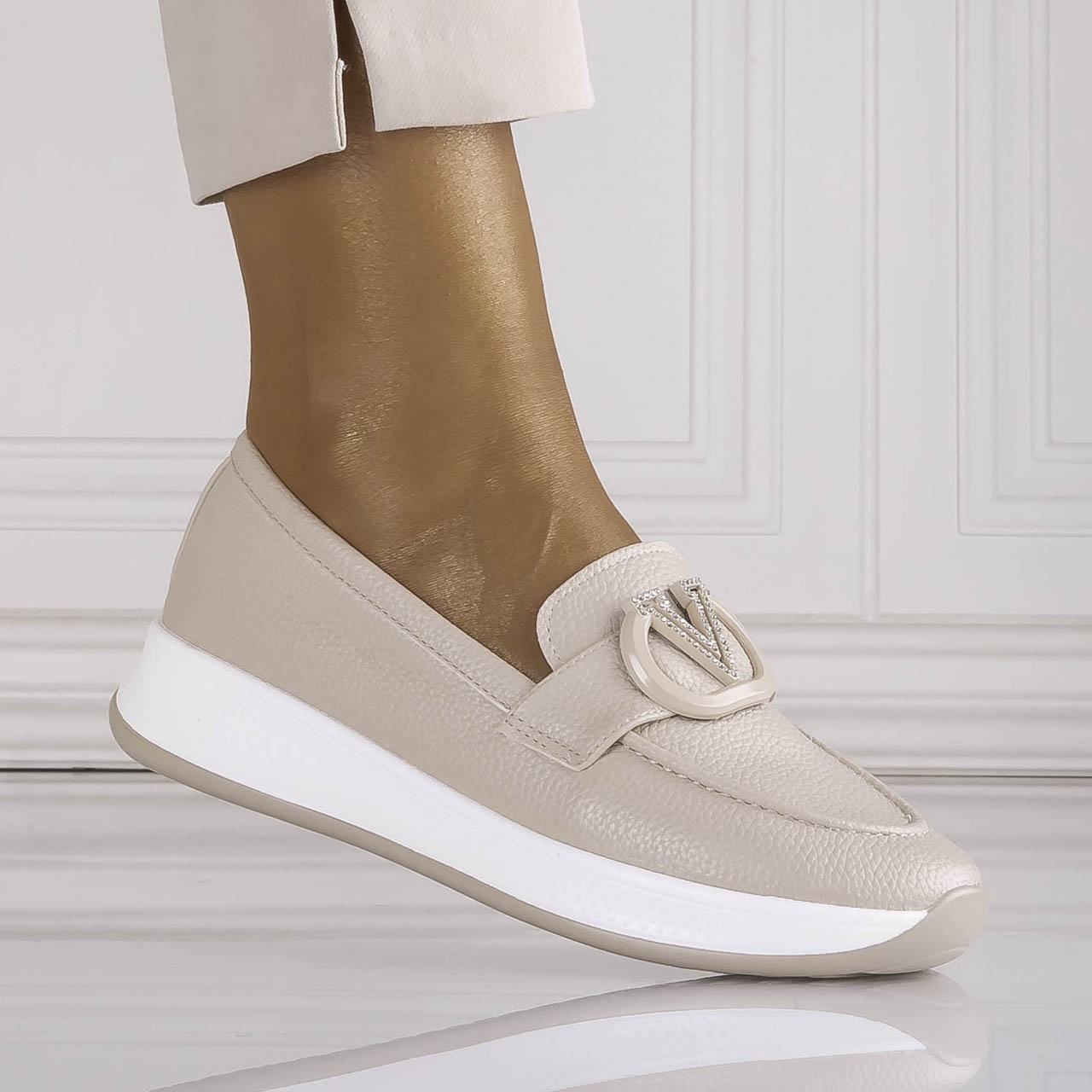 Pantofi dama Casual Bej din Piele Ecologica Nelisia - poza 2