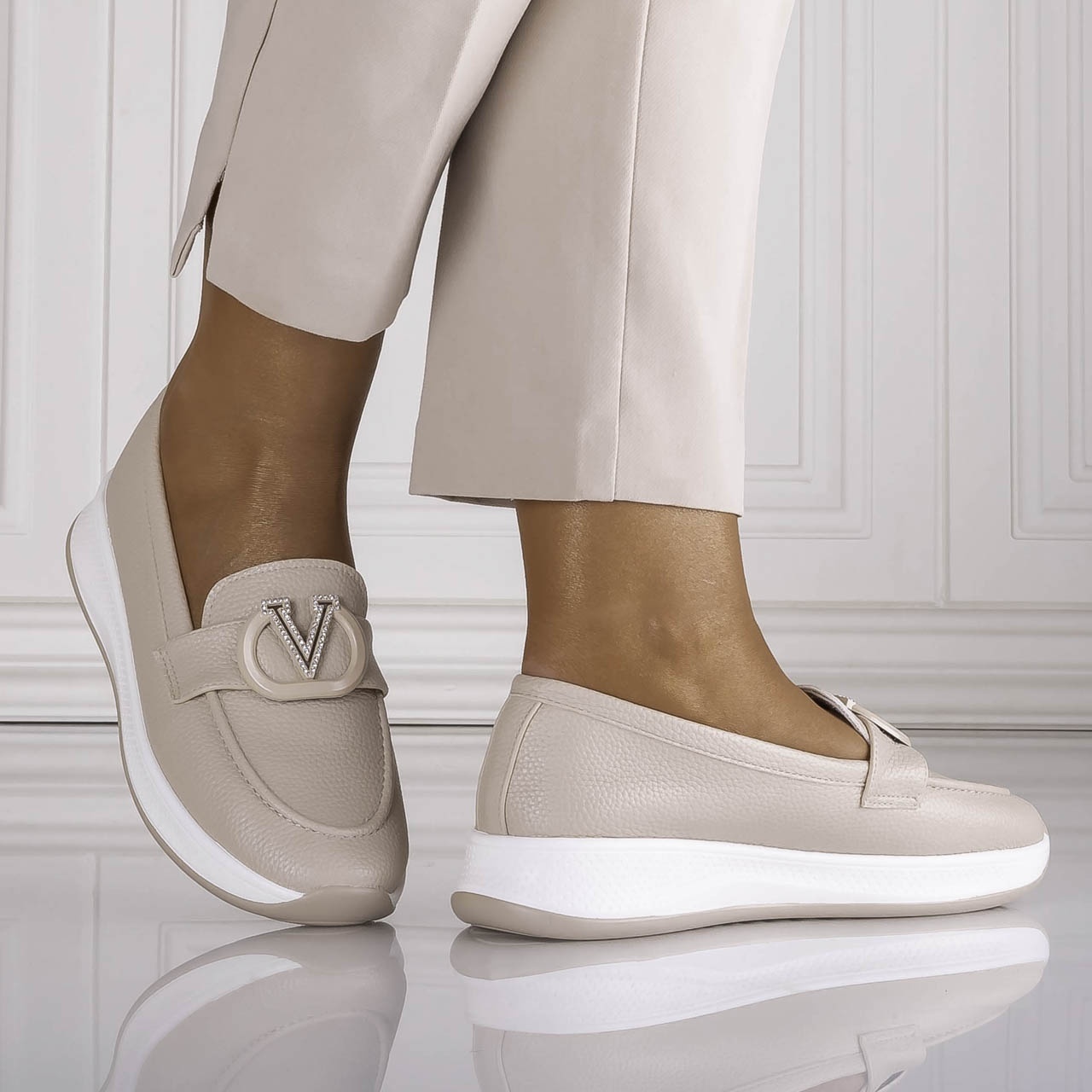 Pantofi dama Casual Bej din Piele Ecologica Nelisia - poza 4