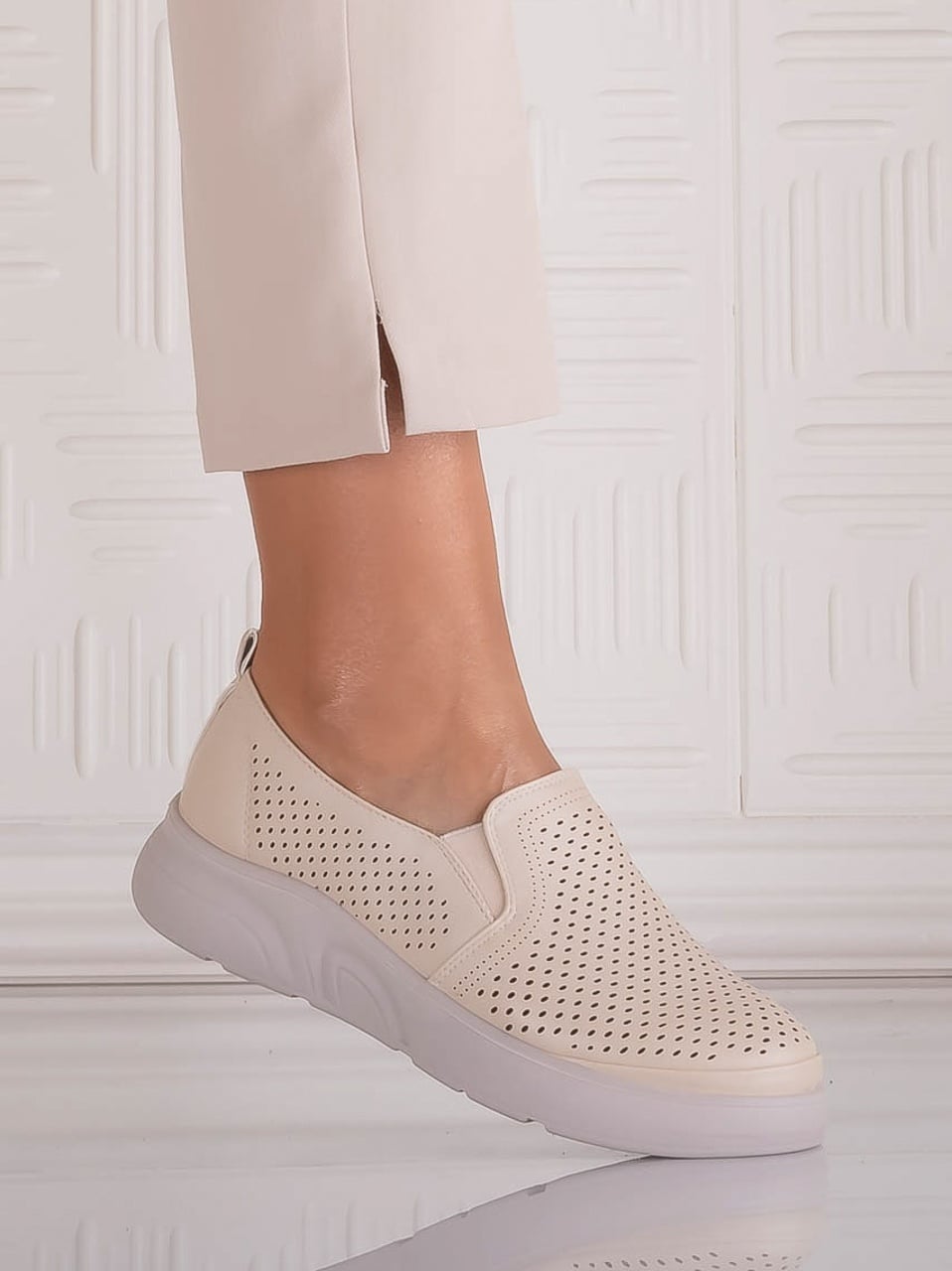Pantofi dama Casual Bej din Piele Ecologica Nilasa - poza 1