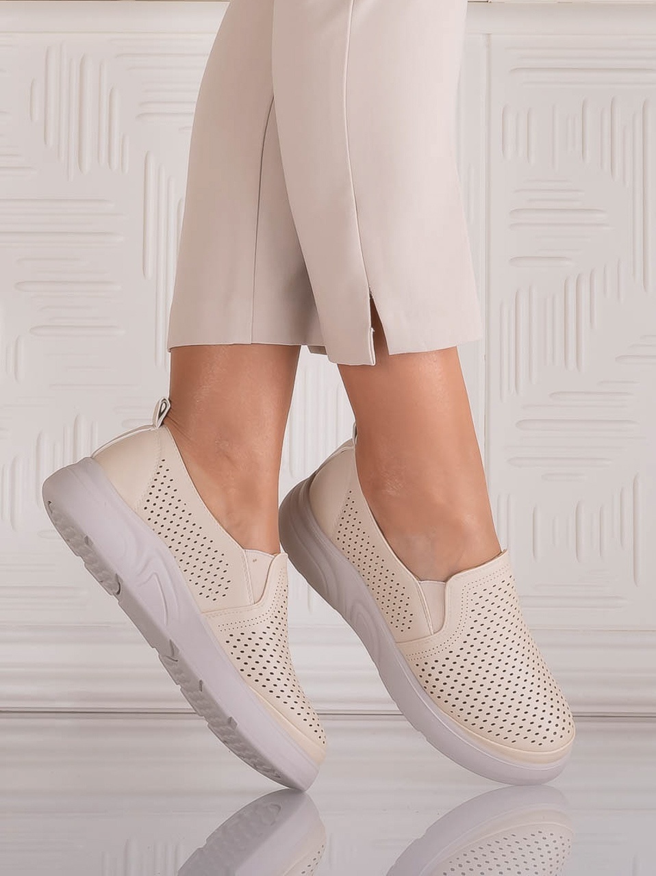 Pantofi dama Casual Bej din Piele Ecologica Nilasa - poza 3