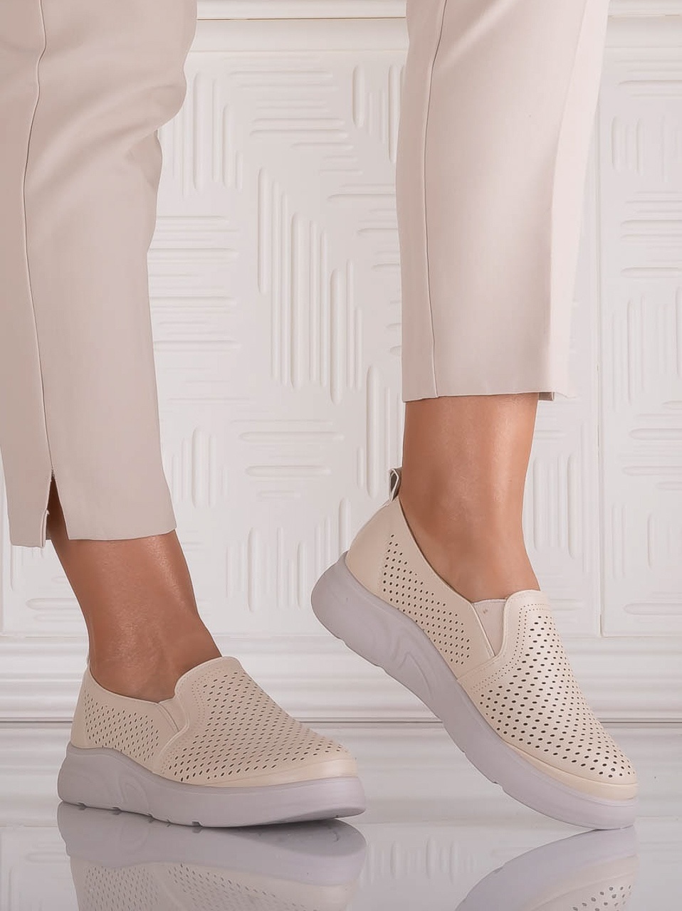 Pantofi dama Casual Bej din Piele Ecologica Nilasa - poza 4