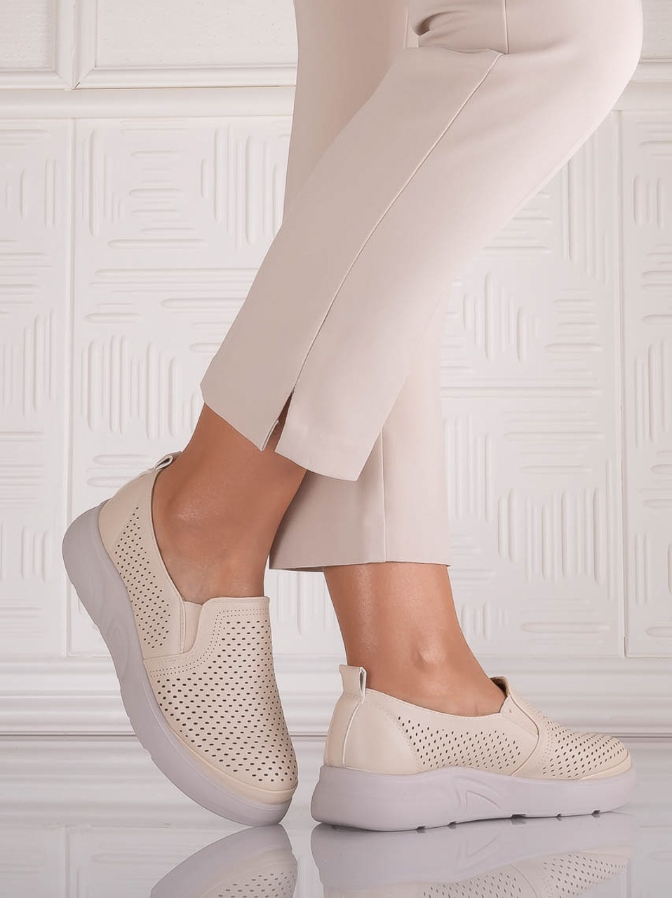 Pantofi dama Casual Bej din Piele Ecologica Nilasa - poza 5