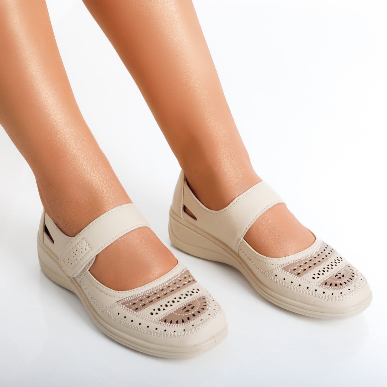 Pantofi dama casual Bej din Piele Ecologica Oema - poza 3