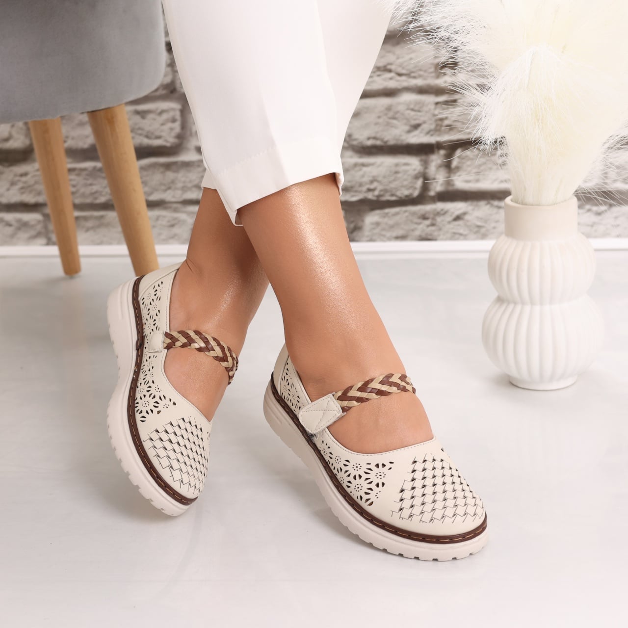 Pantofi dama casual Bej din Piele Ecologica Rimana - poza 4