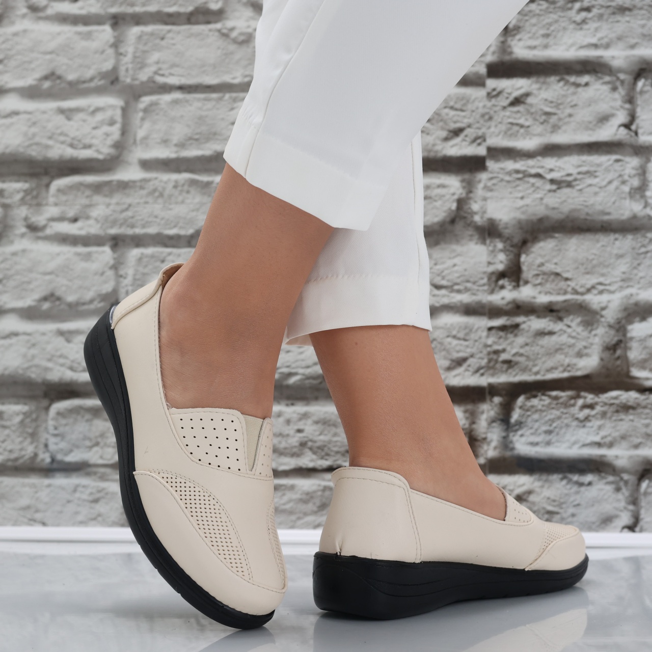 Pantofi dama casual Bej din Piele Ecologica Risan - poza 3