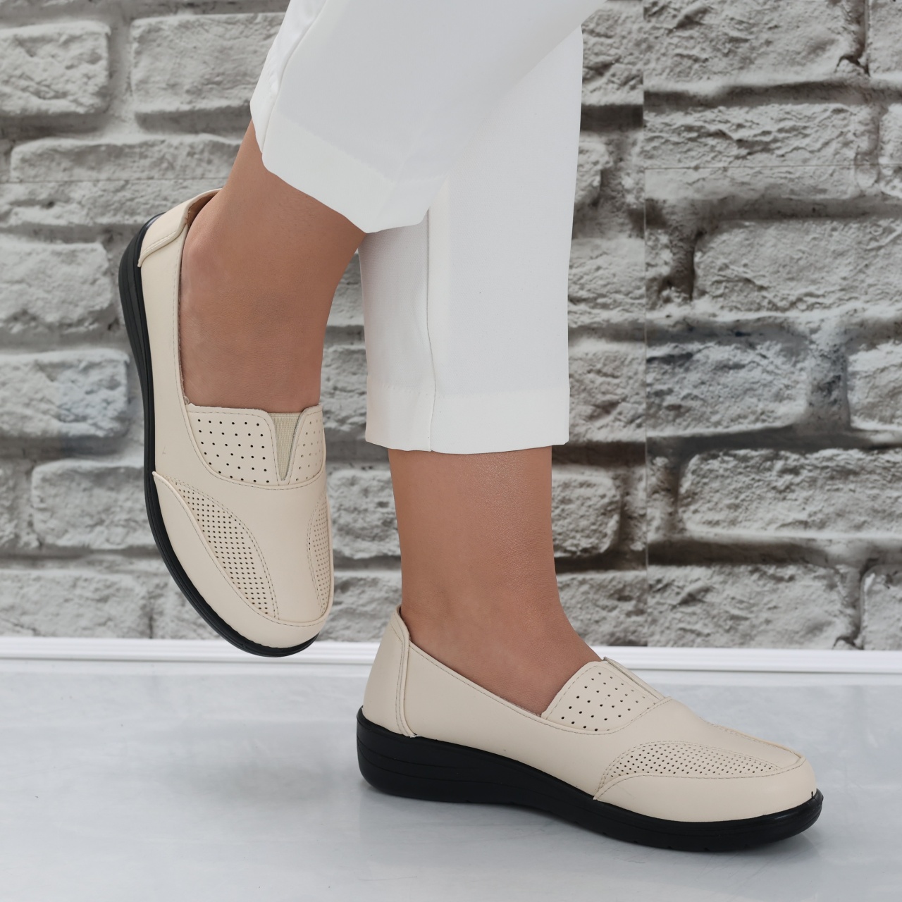 Pantofi dama casual Bej din Piele Ecologica Risan - poza 4