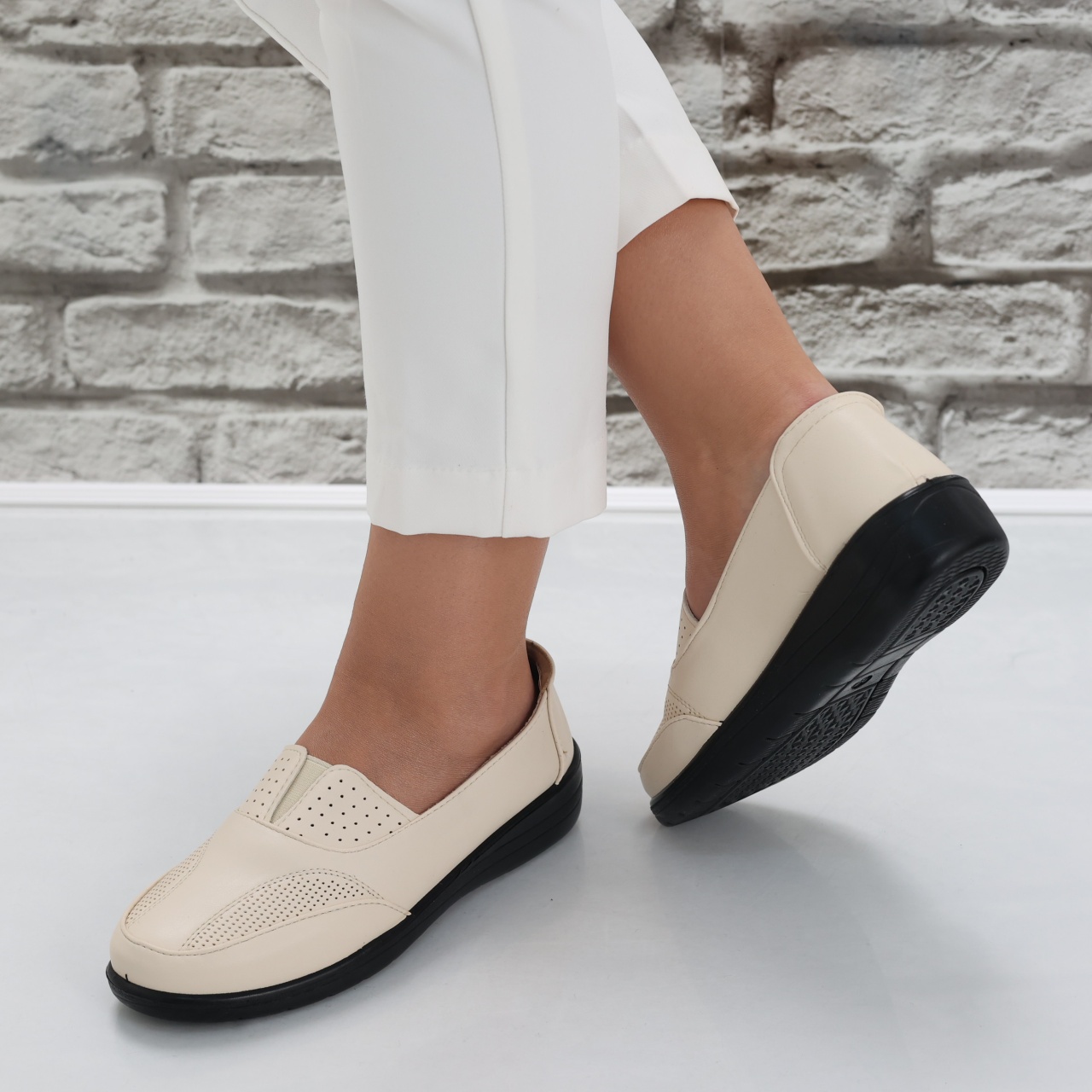 Pantofi dama casual Bej din Piele Ecologica Risan - poza 5