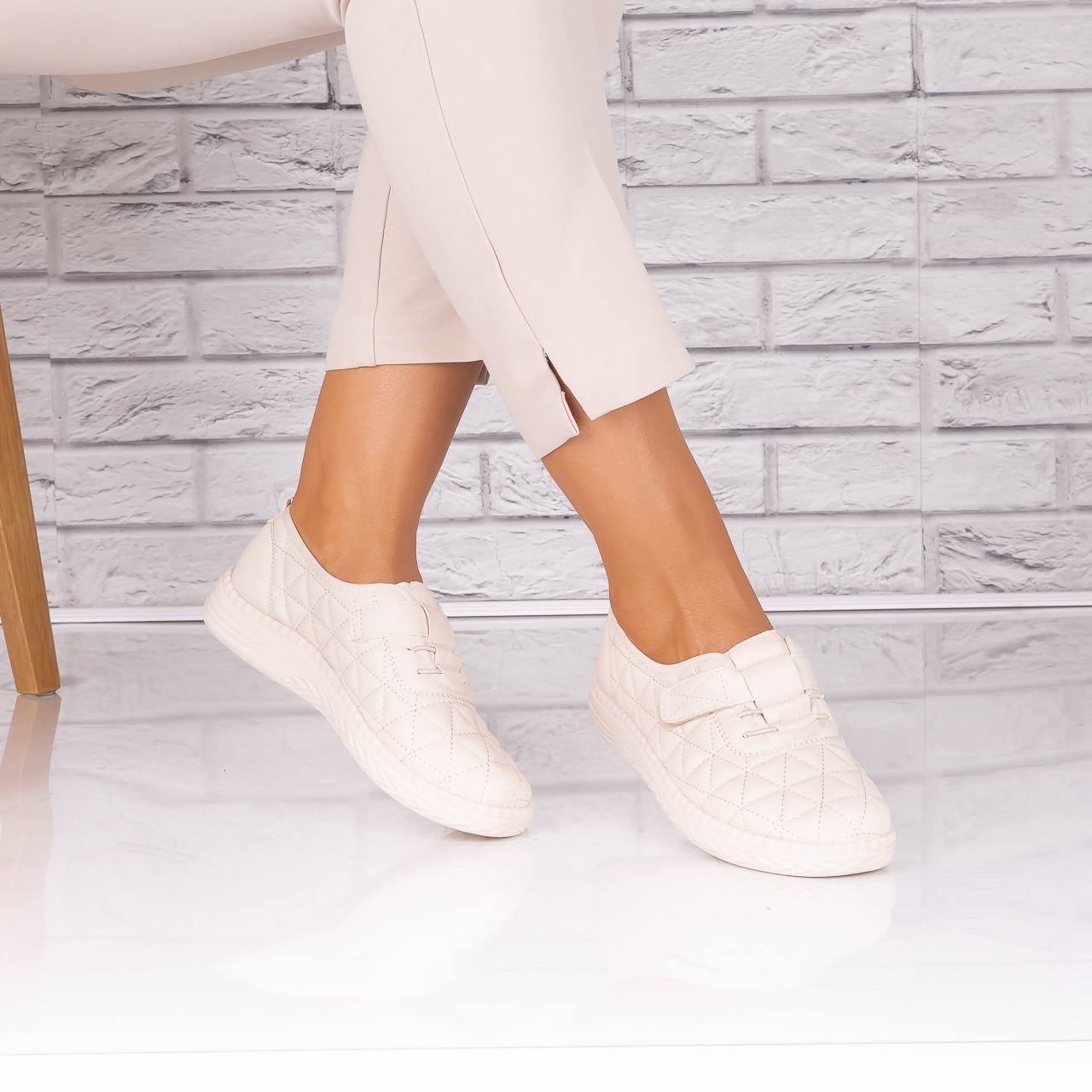 Pantofi dama casual Bej din Piele Ecologica Saraya - poza 3