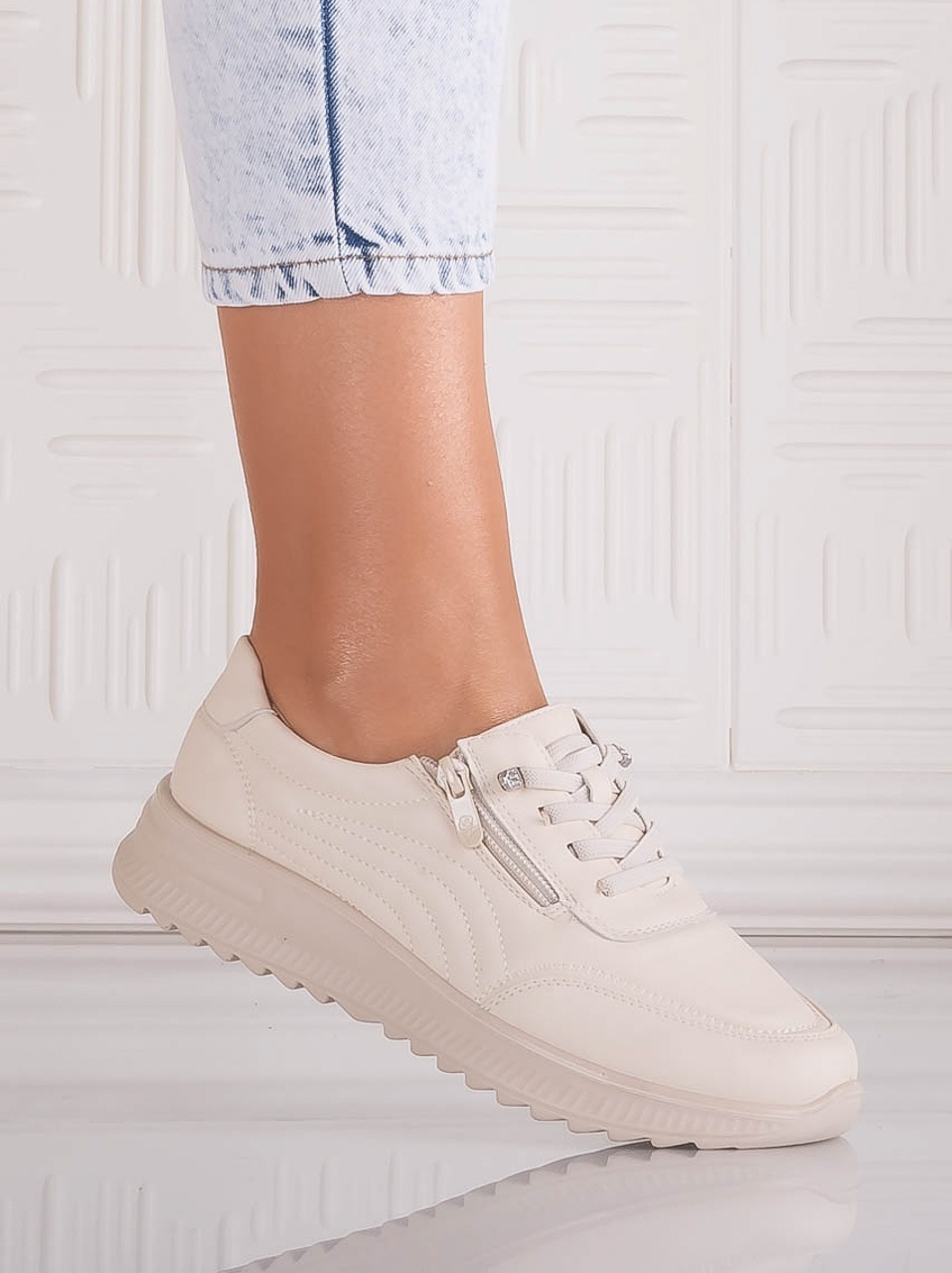 Pantofi dama Casual Bej din Piele Ecologica Savira