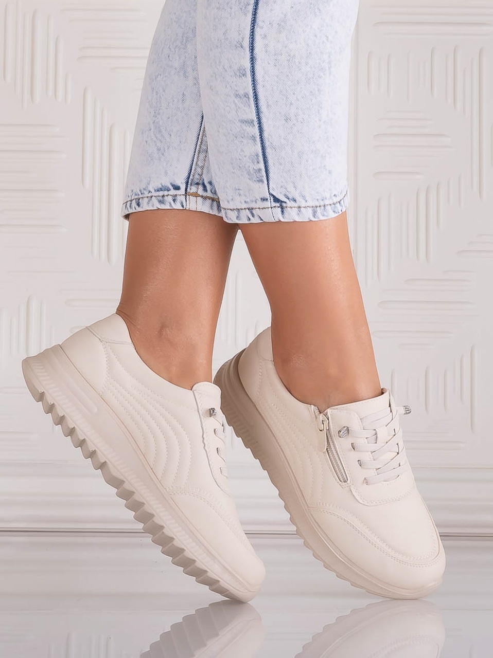 Pantofi dama Casual Bej din Piele Ecologica Savira - poza 2