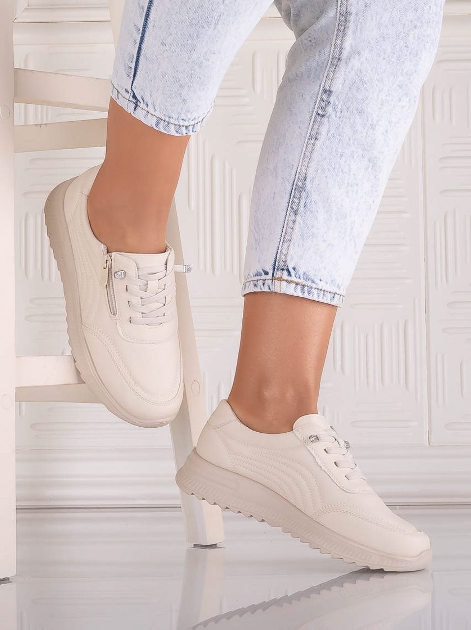 Pantofi dama Casual Bej din Piele Ecologica Savira - poza 3