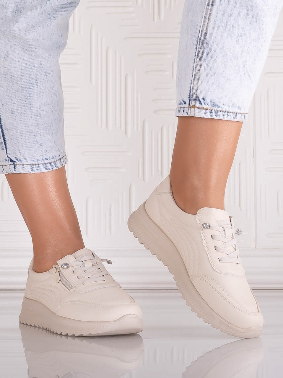 Pantofi dama Casual Bej din Piele Ecologica Savira - poza 4