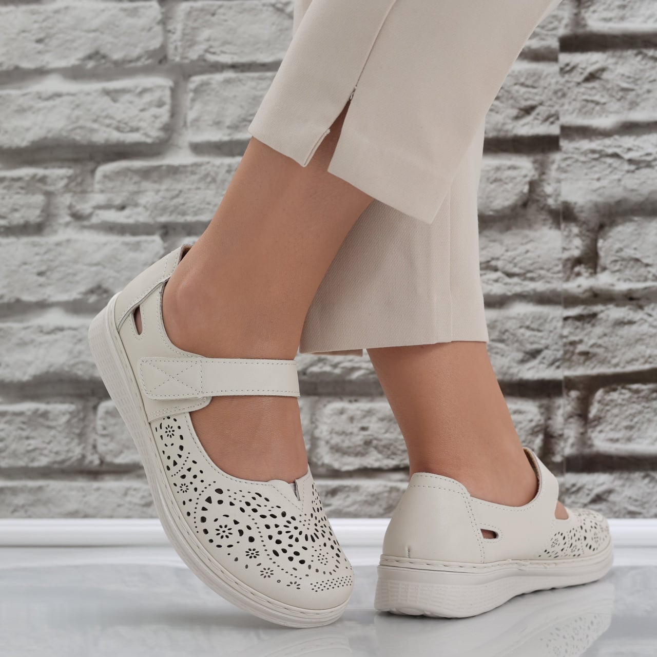 Pantofi dama casual Bej din Piele Ecologica Sensa - poza 3